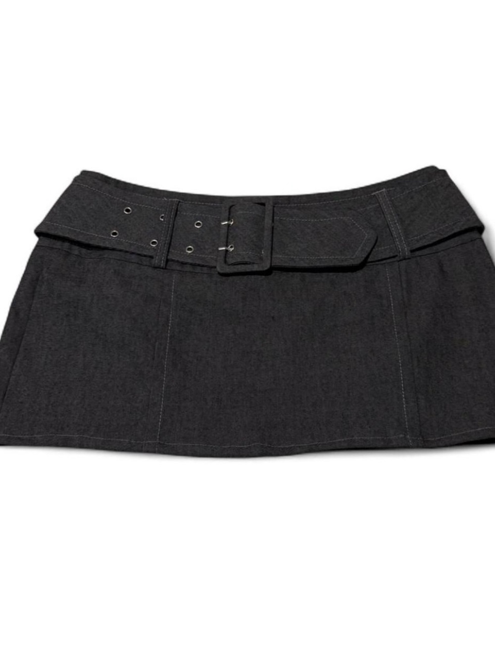Stretch Denim Black Mini Skirt with Wide Belt